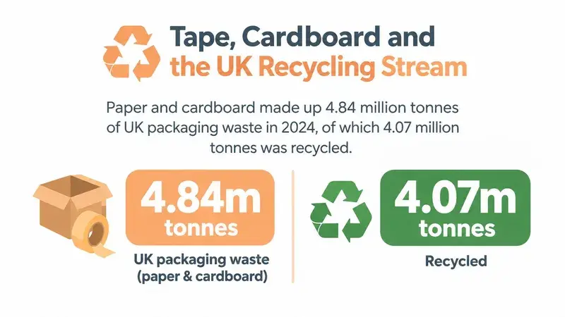 An infographic showing that 4.84 million tonnes of UK paper and cardboard packaging were recycled in 2024.